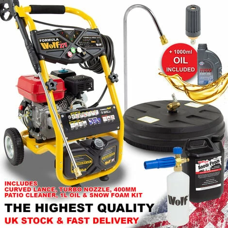 Formula Wolf 275 Petrol Pressure Washer, Curved Lance, Turbo Nozzle, Patio Cleaner, Oil & Snow Foam Kit Formula Wolf 275 Petrol Pressure Washer, Curved Lance, Turbo Nozzle, Patio Cleaner, Oil & Snow Foam Kit -WOLF Shop 54309158 1